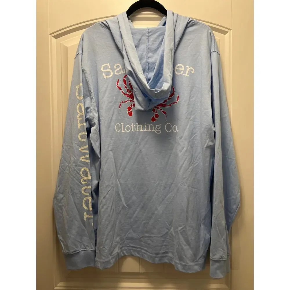 NWT Saltwater Clothing Co Men’s‎ Montauk Crab Pullover Hoodie Tee Size XL Blue